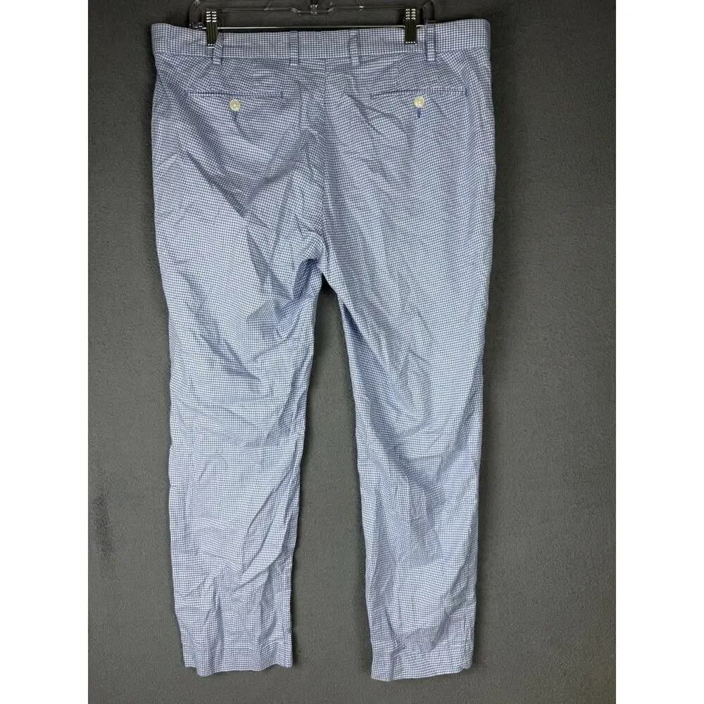 Polo Ralph Lauren Pants Mens 36x30 Blue Plaid Straight Cotton Trousers Pockets
